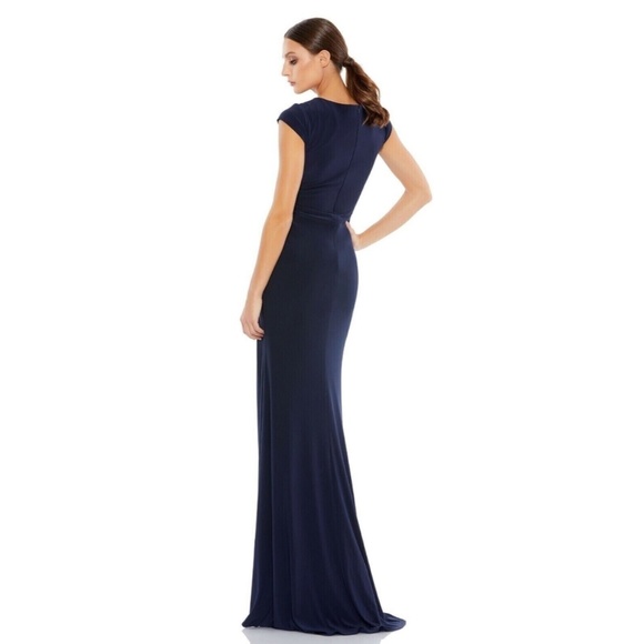 NEW $298‎ IEENA by Mac Duggal [ 12 ] Cap Sleeve V-Neck Jersey Gown in Navy - Picture 15 of 15